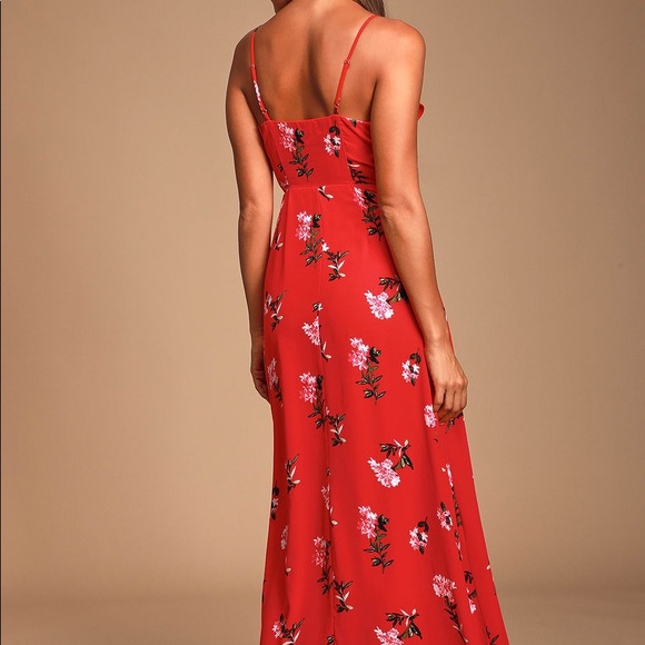 Rosana Red Floral Print Ruffled Wrap Maxi Dress - Picture 4 of 5